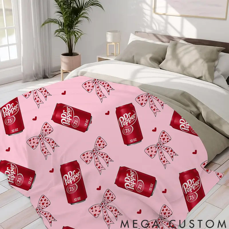 Personalized Dr Pepper Flannel Leopard print bow Throw Blanket - Versatile For Sofa, Bed, Office, Camping- Cozy Nap Blanket