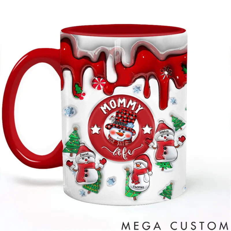 Personalized Custom 3D Inflated Effect Printed Mug - Grandma Life Snowman With Grandkids Mug