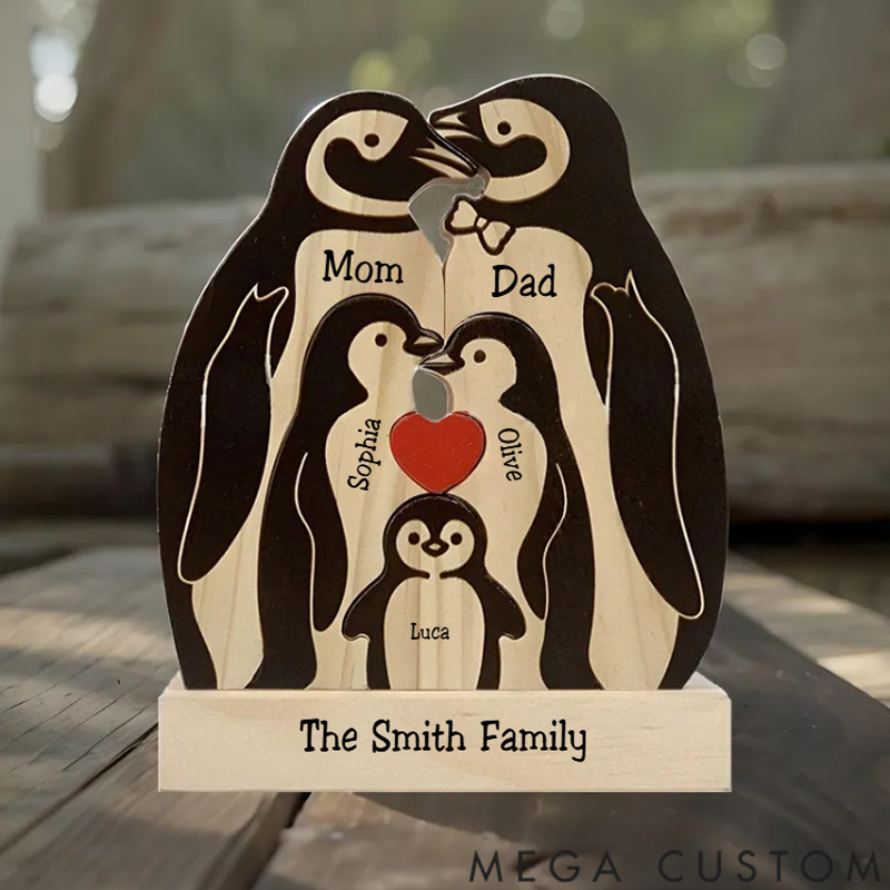 Personalized Wooden Penguin Family Puzzle Wooden Puzzle Gift,Desk Decor