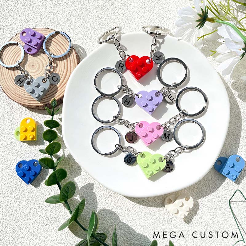 Personalized Couple Initials Heart Keychain Set Anniversary Initials Matching Keychains Valentine's Day Gift for Husband Wife Boyfriend Girlfriend