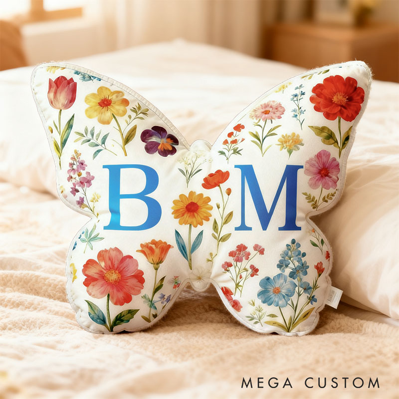 Personalized Couple Butterfly Floral Pillow Newlyweds Initials Cushion Valentine's Day Pillow for Husband Wife Christmas Gift for Boyfriend Girlfriend