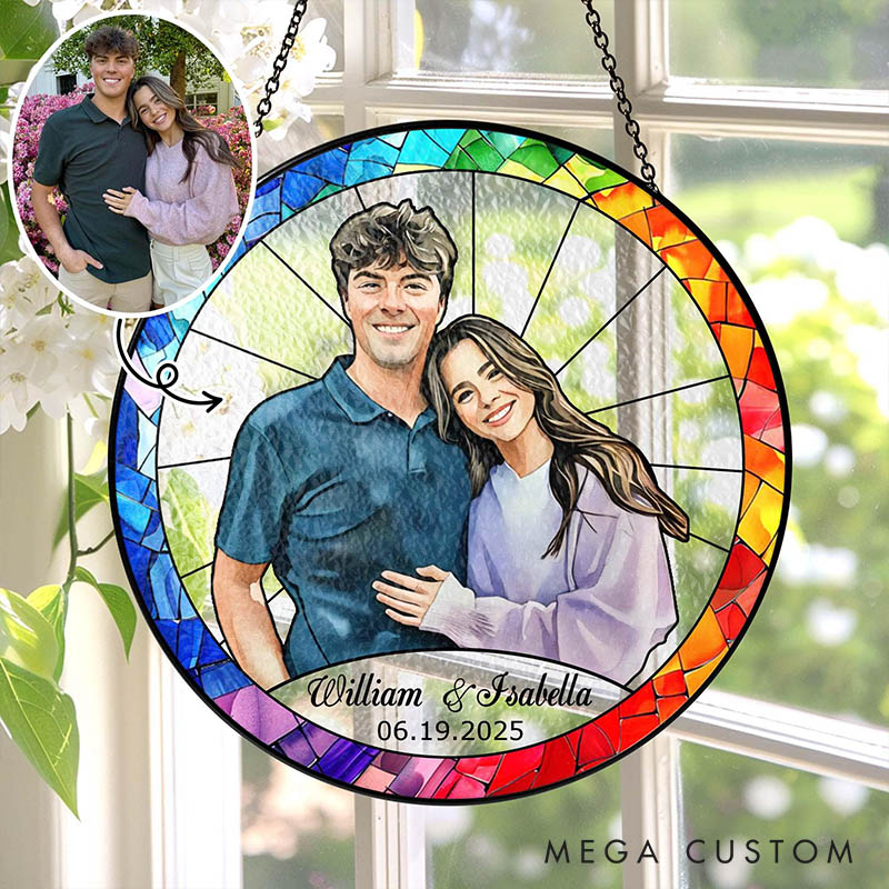 Personalized Couple Stained Glass Photo Suncatcher Custom Newlyweds Portrait Window Decor Anniversary Gift for HUsband Wife Boyfriend Girlfriend