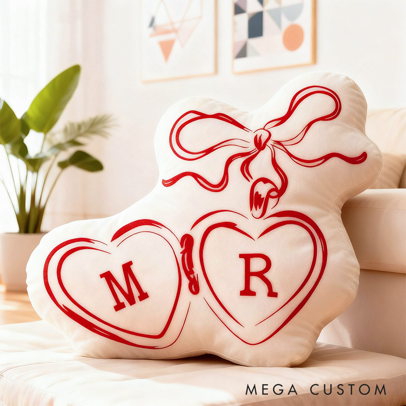 Personalized Couple Bow Locked Initials Pillow Custom Wife Husband Pillow Newlyweds Wedding Sentimental Cushion First Christmas Married Gift