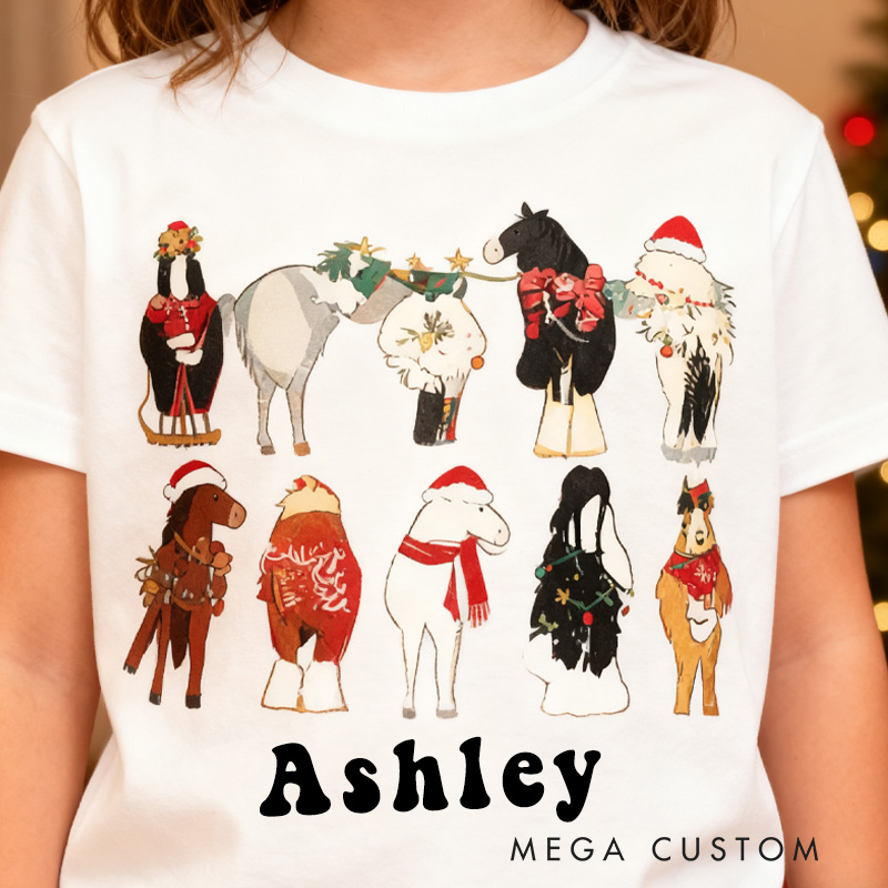 Personalized Classic T-shirt Horse Lover Animal Christmas Shirt for Equestrian Riding Lovers