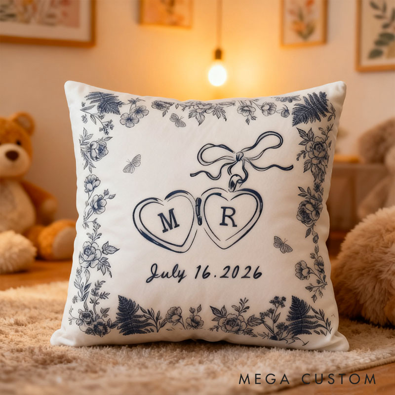Personalized Couple Bow Locked Initials and date Pillow Custom Wife Husband Pillow Newlyweds Wedding Sentimental Cushion First Christmas Married Gift