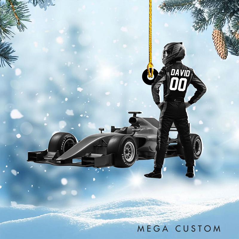 Personalized  Christmas Ornament Custom Name and Number Raceing Car Design Christmas Tree Decoration Gift for Car Lovers and Motorsports Fans