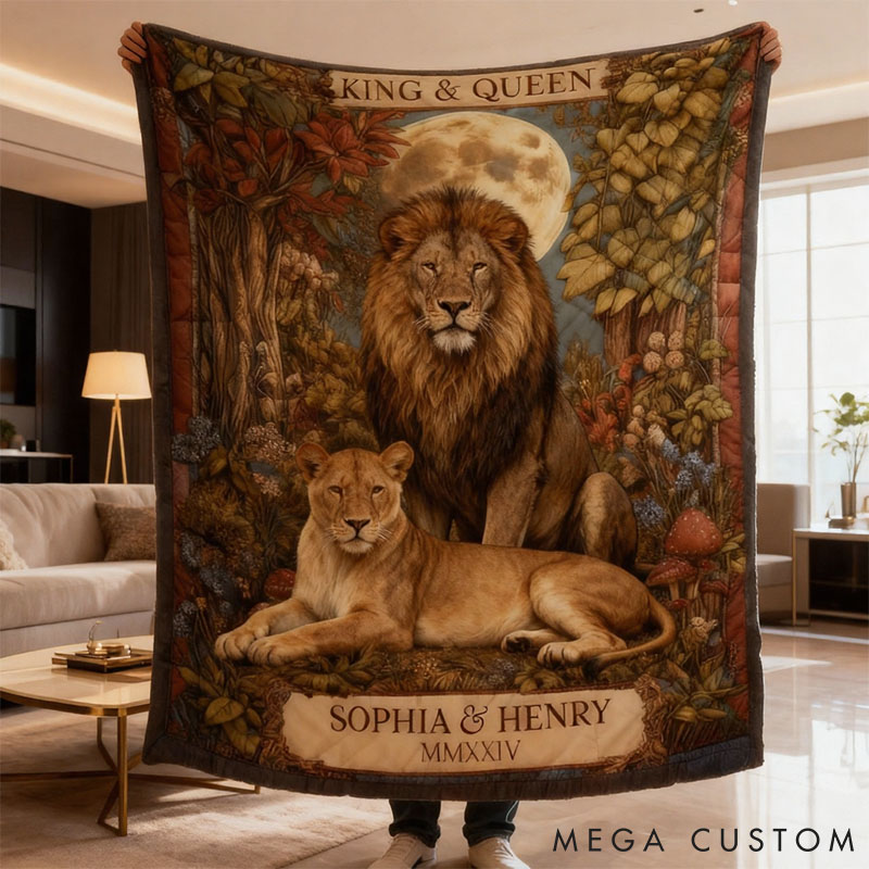 Personalized Couple Lion Kindred Spirits Blanket Custom Newlyweds Blanket King and Queen Couple Blanket Valentine's Day Gift for Husband Wife