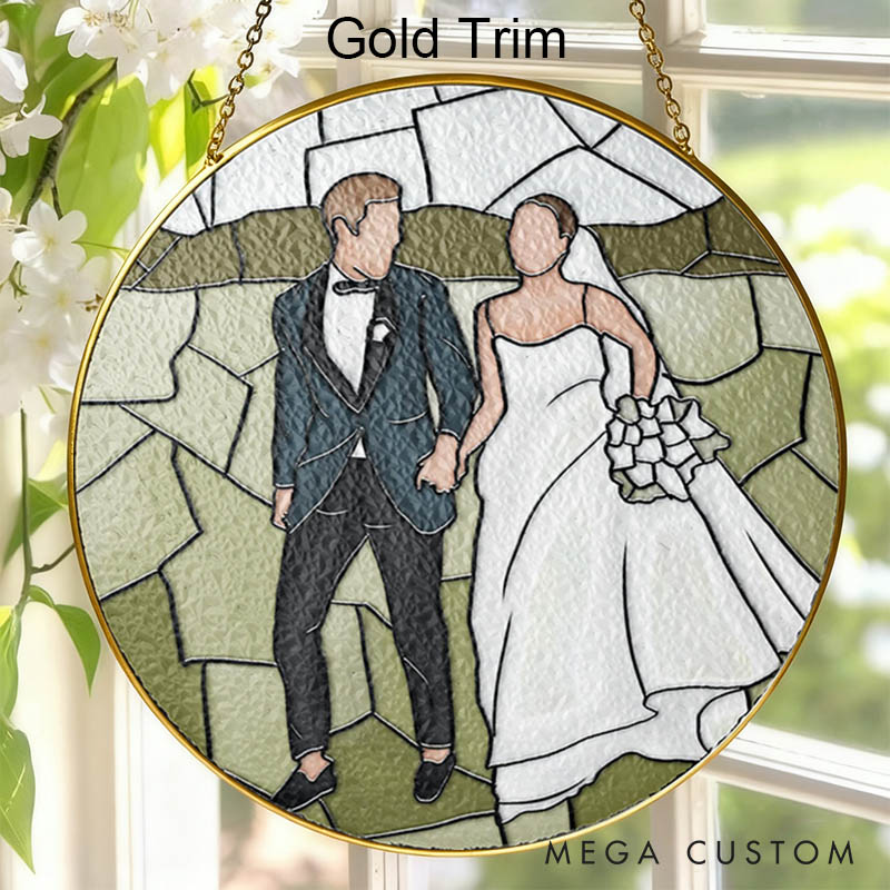 Personalized Couple Faceless Photo Stained Glass Suncatcher Newlyweds Portrait Window Decor Anniversary Gift for Husband Wife Boyfriend Girlfriend