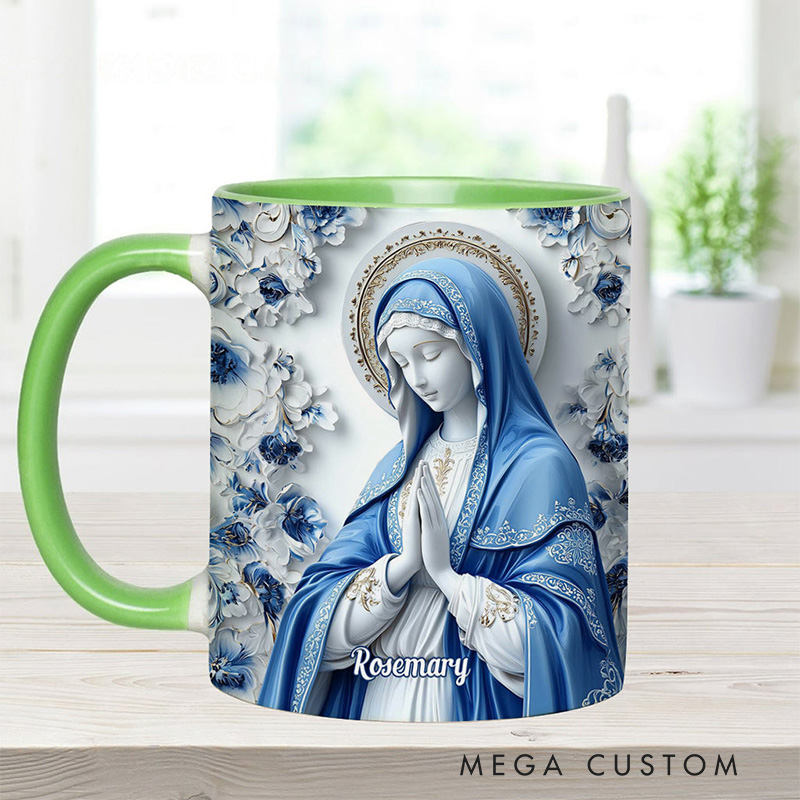 Personalized Believe Virgin Mary Ceramic Mug with Name Religious Inspirational Gift Catholic Gift for Women