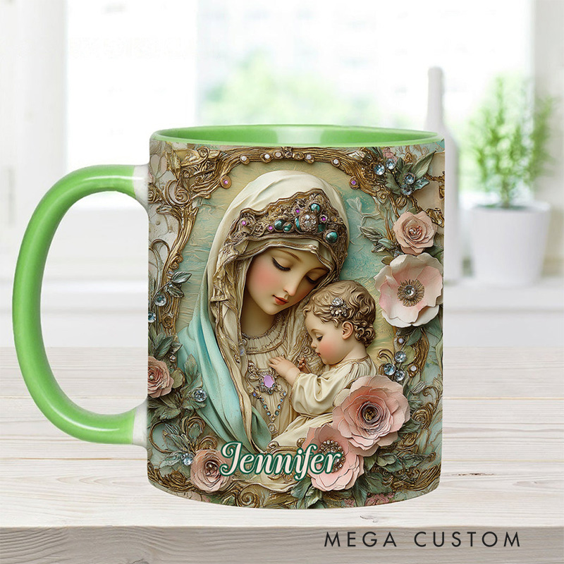 Personalized Virgin Mary Baby Jesus Ceramic Mug with Name Religious Inspirational Gift Catholic Gift for Women