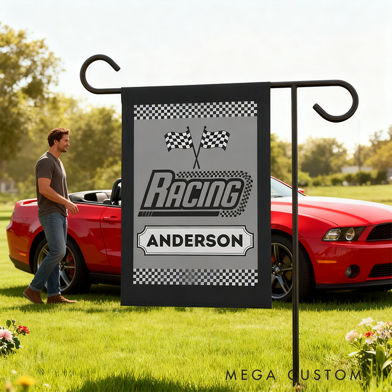 Personalized Racing Checkered Garden Flag Custom Name Flag Unique Decoration Flag for Racer and Racing Lovers