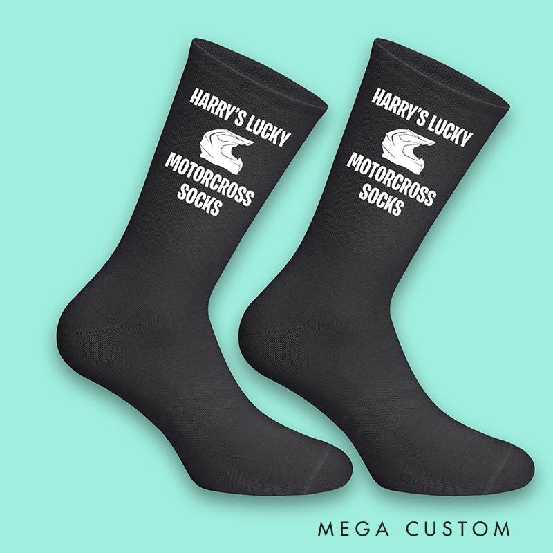 Personalized Lucky Motorcross Socks with Custom Name Design Gift for Motorcyclists and Motorcycle Enthusiasts