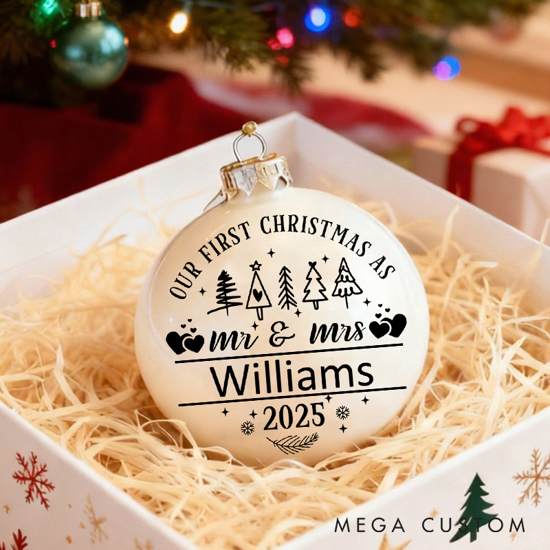Personalized Our First Christmas as Mr. & Mrs. Ornament 2025 Christmas Gift Bulb Newlyweds 1st Christmas Tree Decor