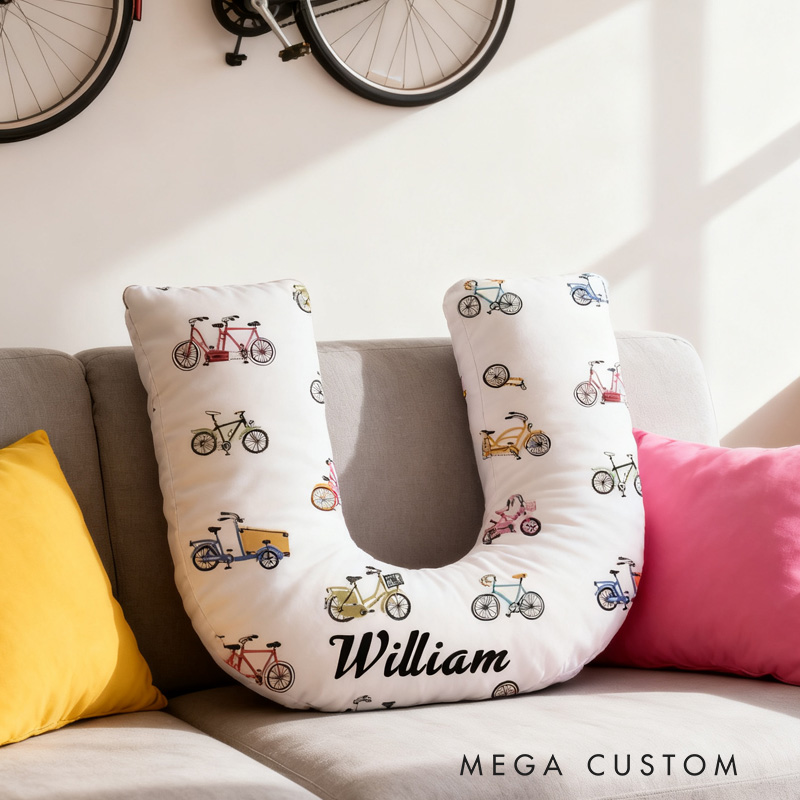 Personalized Bicycle Pattern Letter Pillow Graphic 3D Print Funny Letter Pillow Name Pillow Comfortable Travel Cushion for Riders Riding Lovers