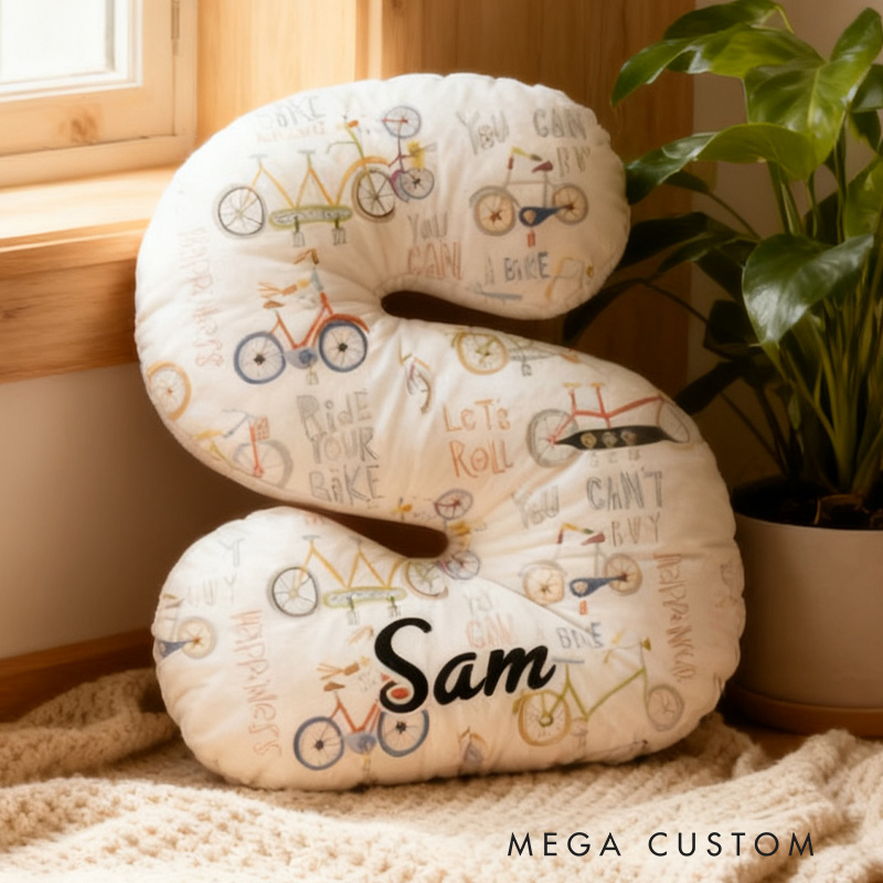 Personalized Bicycle Pattern Letter Pillow Graphic 3D Print Funny Letter Pillow Name Pillow Comfortable Travel Cushion for Riders Riding Lovers