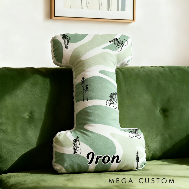 Personalized Retro Cycling Letter Pillow Graphic 3D Print Funny Letter Pillow Name Pillow Comfortable Travel Cushion for Riders Riding Lovers