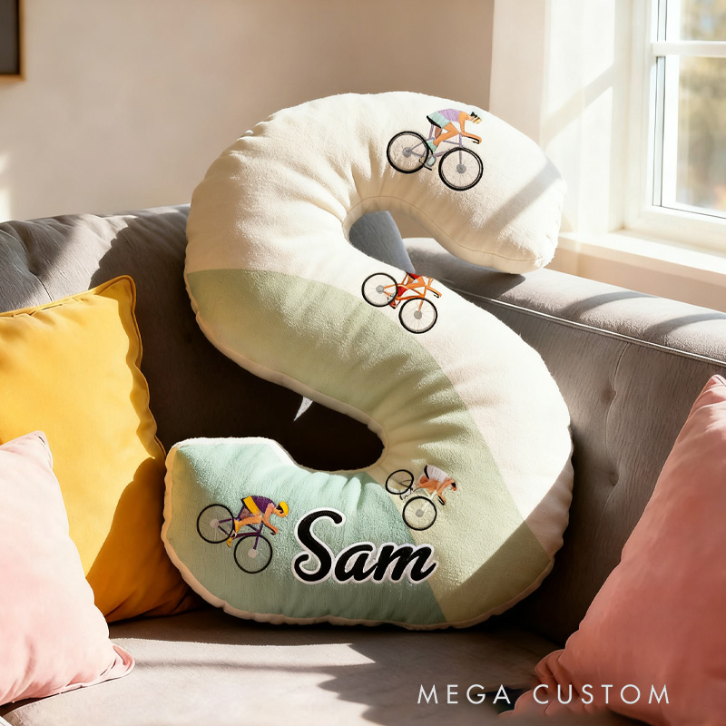 Personalized Retro Road Cycling Letter Pillow Graphic 3D Print Funny Letter Pillow Name Pillow Comfortable Travel Cushion for Riders Riding Lovers