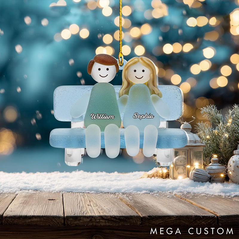 Personalized Sea Glass-Style Couple Chrismas 2D Flag Couple Swing Design Ornament Chrismas Decoration with Names Chrismas Gift for Husband Wife
