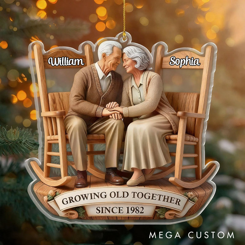 Personalized Growing Old Together Couple Ornament 2D Flat Rocking Chairs Acrylic Decor Sitting Together Vintage Christmas Gift Elderly Xmas Gift