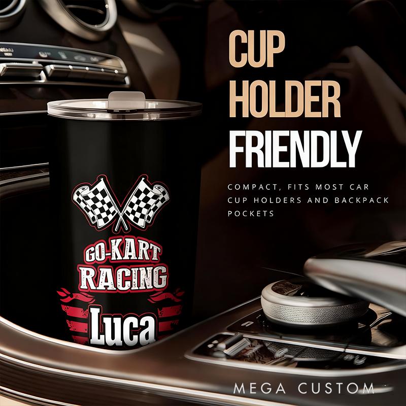 Personalized Go Kart Racing Tumbler Custom Name Stainless Steel Travel Mug Gift for Racers and Racing Lovers