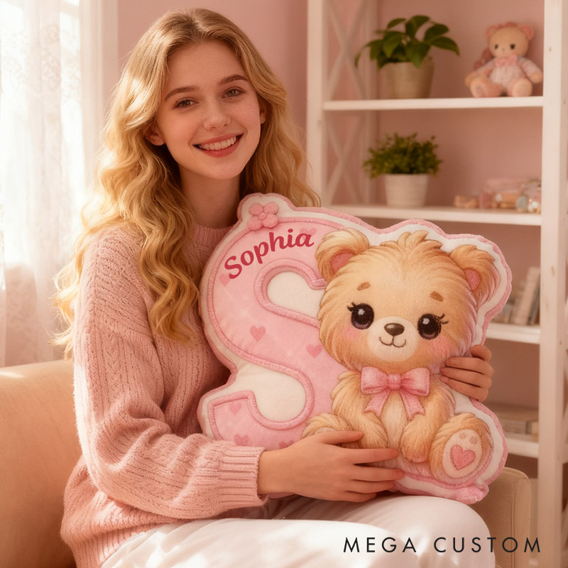 Personalized Girlfriend Graphic 3D Print Heart Bear 26 Letter Pillow Custom Wife Valentine's Day Cushion Anniversary Gift for Her Christmas Gift