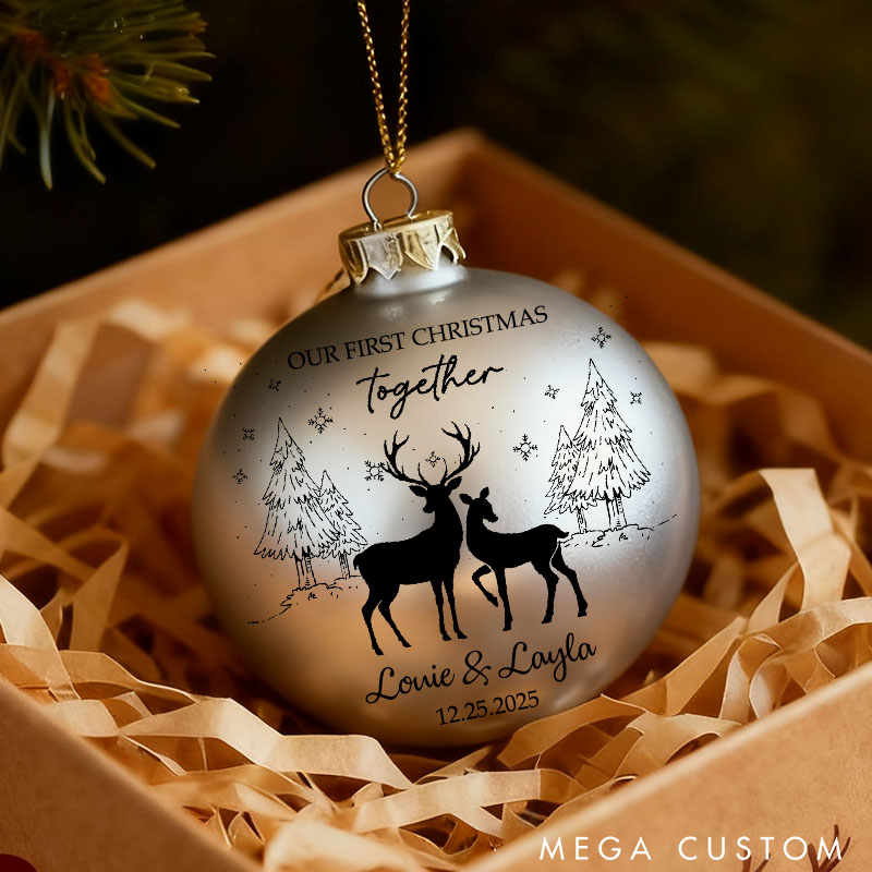 Personalized Couple Reindeer Our First Christmas Together Ball Ornament Custom Newlyweds Name Christmas Ornament Decor Christmas Gift for Him Her