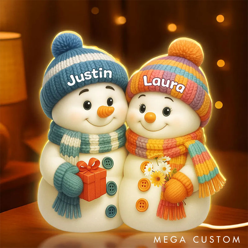 Personalized Couple Snowman Hugging Light Box Custom Newlyweds Name Night Light Decor Our First Christmas Gift for Him Her Boyfriend Girlfriend