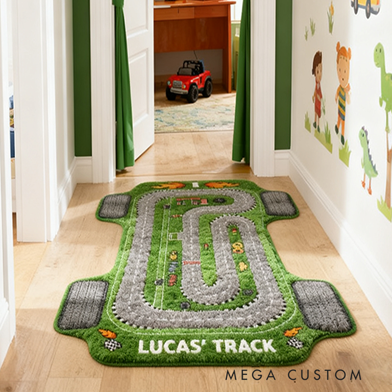 Personalized Racing Track Doormat with Custom Name Design for Racers and Racing Lovers