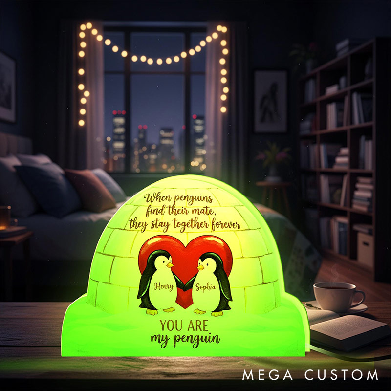 Personalized Couple Penguin Holding Hands Light Box Custom Name Night Light Decor Igloo Heart Decor You are My Penguin Gift for Him Her 