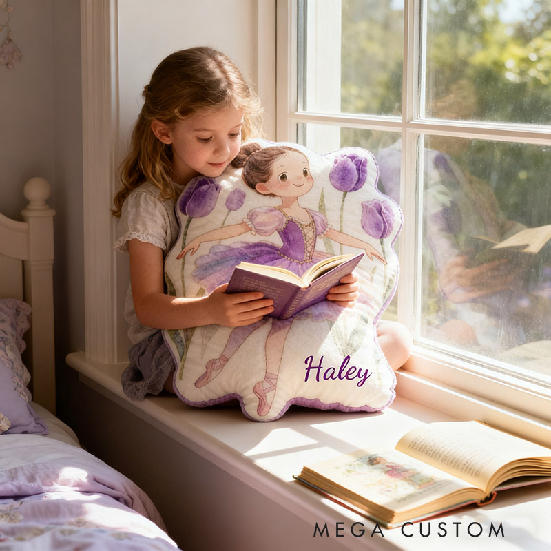 Personalized Tulip Ballet Dancers Pillow with Your Own Name Soft Stuffed Toy for Kids Unique Decorative Cushion for Girls' Room and Dance Studio