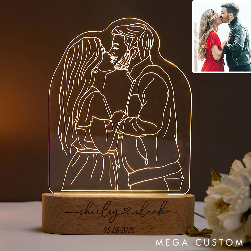 Personalized Couple Minimalist Line Art 3D Photo Night Light Custom Photo Portrait Lamp from Your Own Picture Anniversary Christmas Gift for Him Her