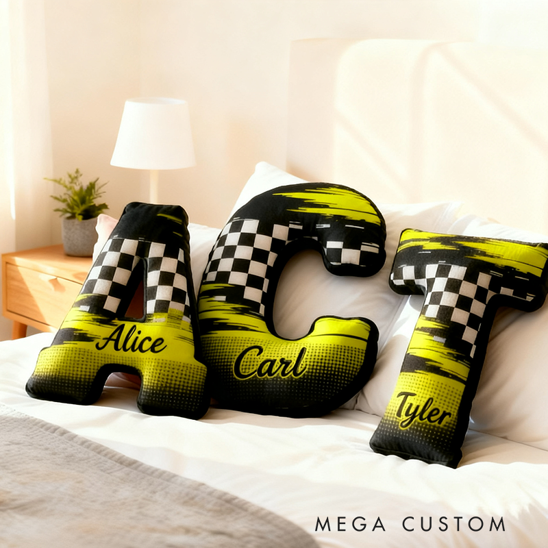Personalized Racing Letter Pillow 3D Graphic Print Custom Name Alphabet Cushion for Racers and Motorsport Fans