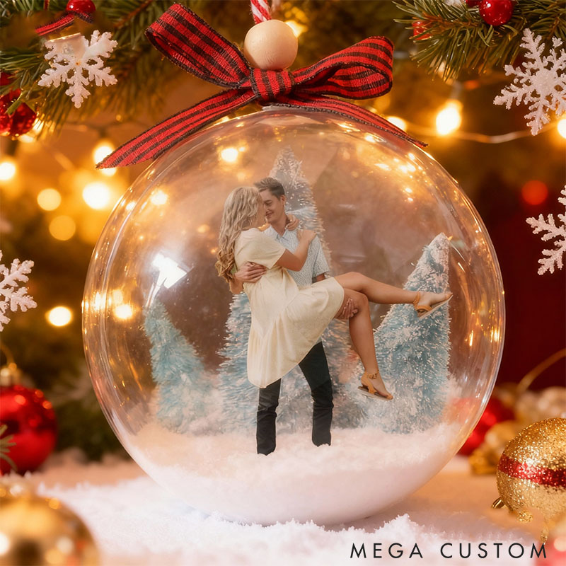 Personalized Couple 3D Photo Acrylic Ball Christmas Ornament Custom Snow Globe Xmas Ball Ornament from Your Own Picture Our First Christmas Gift