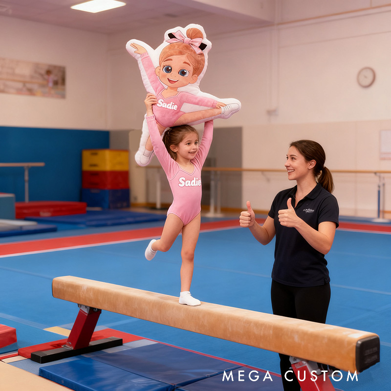 Personalized Gymnastics Pillow with Your Name Soft Stuffed Toy for Kids Unique Decorative Cushion for Girls' Room