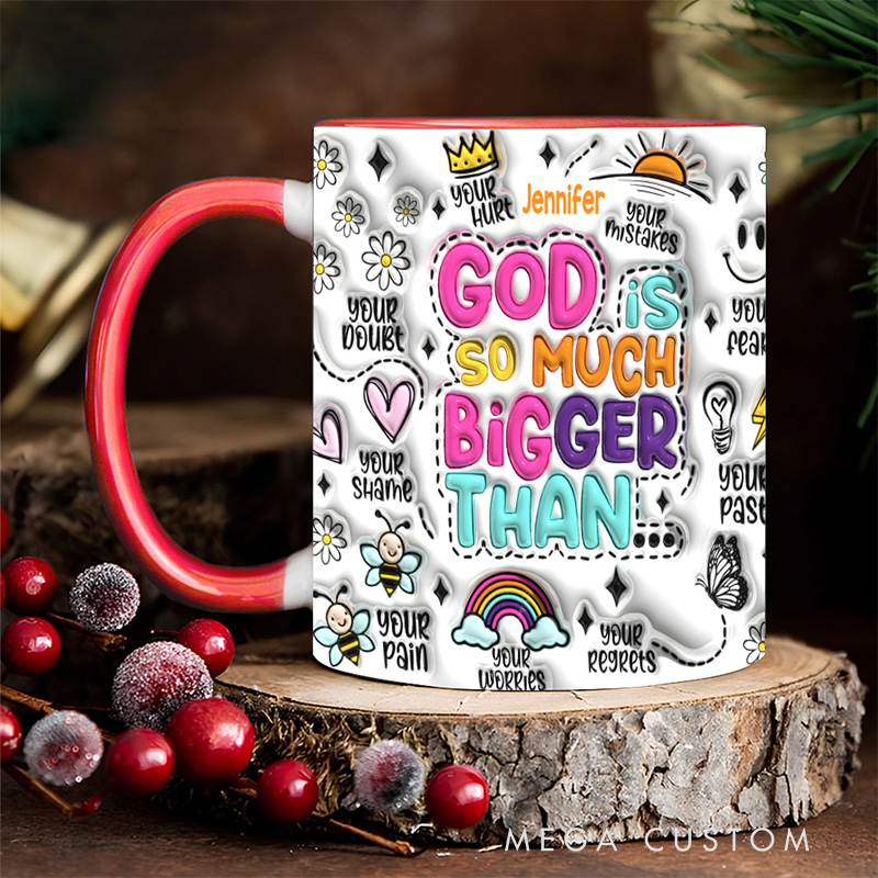 Personalized God is so Much Bigger Ceramic Mug with Name Religious Inspirational Gift Christian Gift for Women and Girls