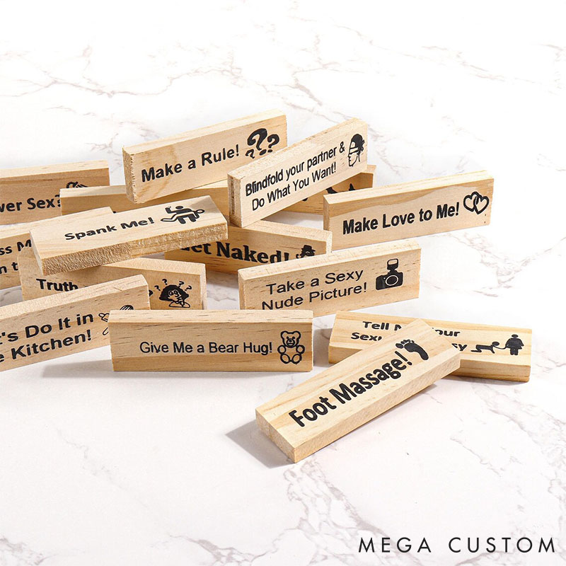 Personalized Couple Date Night Block 48 pcs Tower Game Couple Tumbling Tower Game Funny Adult Drunk Game Anniversary Valentine's Day Gift for Him Her