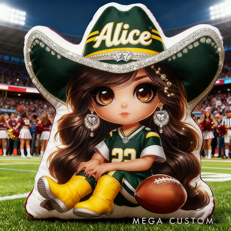 Personalized Cowgirl Football Plush Pillow Featuring Your Name