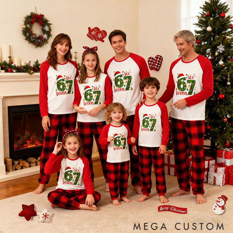 Personalized Six Seven Christmas Hat Theme Fashion Print, Comfortable Soft Fabric, Holiday Christmas Gift Essential Pajamas Gift for Family