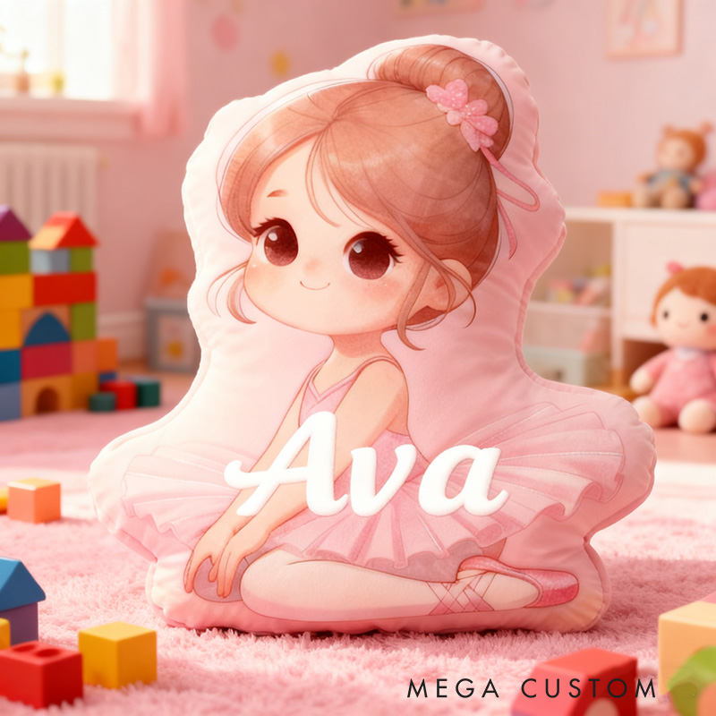 Personalized Ballet Dancer Girl Pillow with Your Name Soft Stuffed Toy for Kids Unique Decorative Cushion for Girls' Room