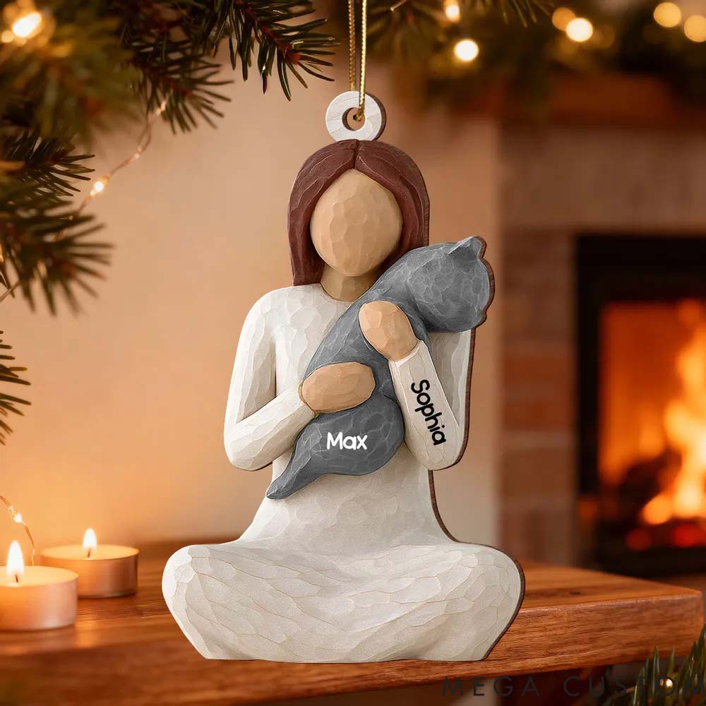 Personalized Cat Lover Woman Hugging Cat Christmas Ornament