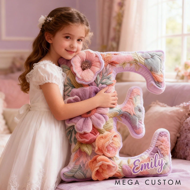 Personalized Flower Girl Purple Floral Graphic 3D Printed Pillow Custom Girl friend Name Cushion Valentine's Day Gift Christmas Gift for Her