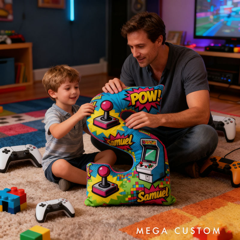 Personalized Colorful Anime-Style Game Console Joystick Letter Pillow for Game Lovers Plush Pillow Christmas Birthday Holiday Gift for Kids