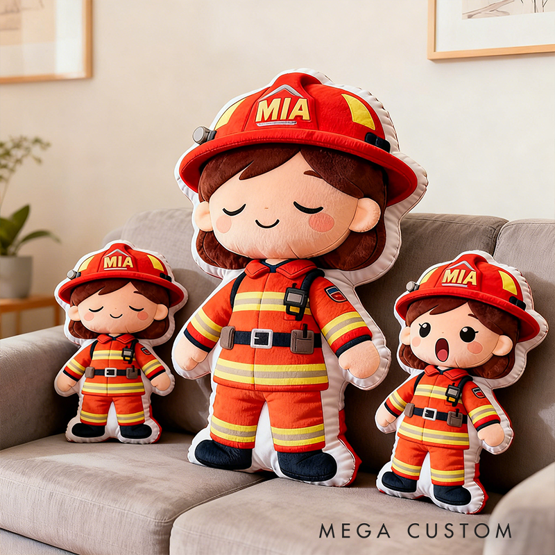 Personalized Female Firefighter Shaped Pillow Custom Name Cushion Choose Character Style Gifts 3D Graphic Print