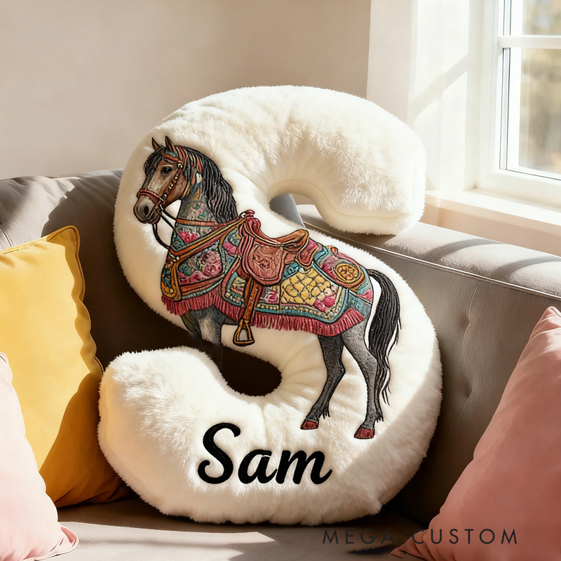 Personalized Riding Floral Letter Pillow Floral Horse Custom Name Festive Flower Decor with French Countryside Gifts for Family Graphic 3D Print Riding Lovers