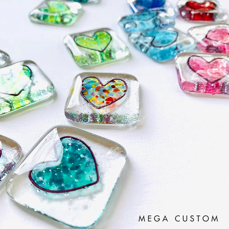 Glass Pocket Token with Message Fused Glass Heart Token Handmade in Cornwall by Niko Brown