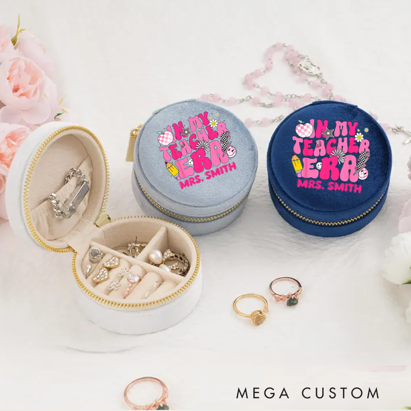 Personalized Velvet Jewelry Box for Teacher in My Teacher Era Round Jewelry Box Gift Teacher Appreciation Gift