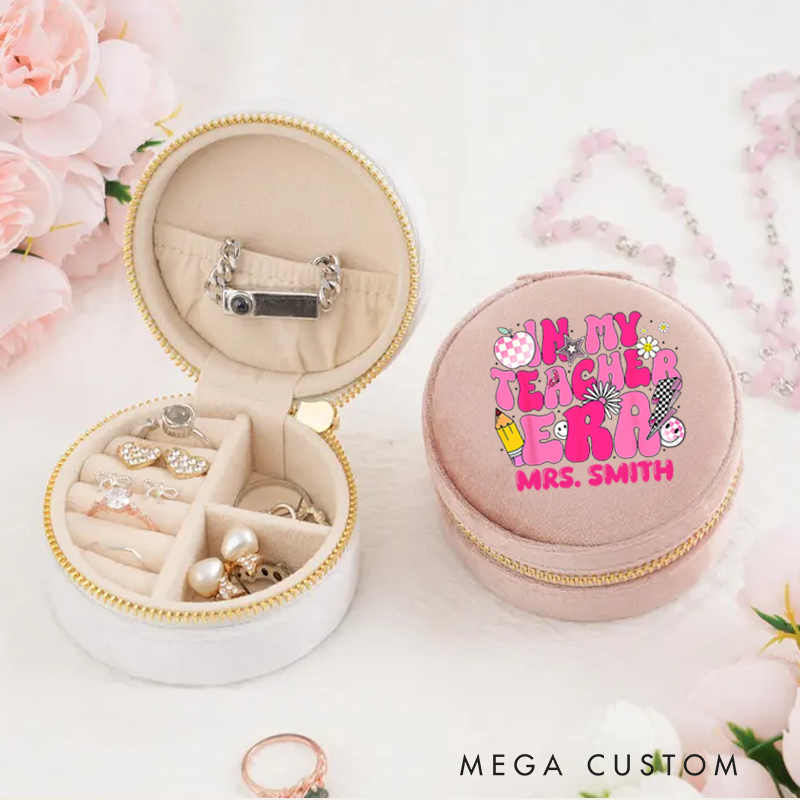 Personalized Velvet Jewelry Box for Teacher in My Teacher Era Round Jewelry Box Gift Teacher Appreciation Gift