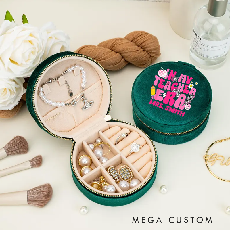 Personalized Velvet Jewelry Box for Teacher in My Teacher Era Round Jewelry Box Gift Teacher Appreciation Gift