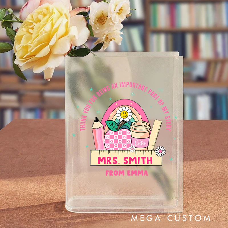 Personalized Book Vase for Teacher Cute Rainbow Apple Design Desk Decor Teacher Appreciation Gift