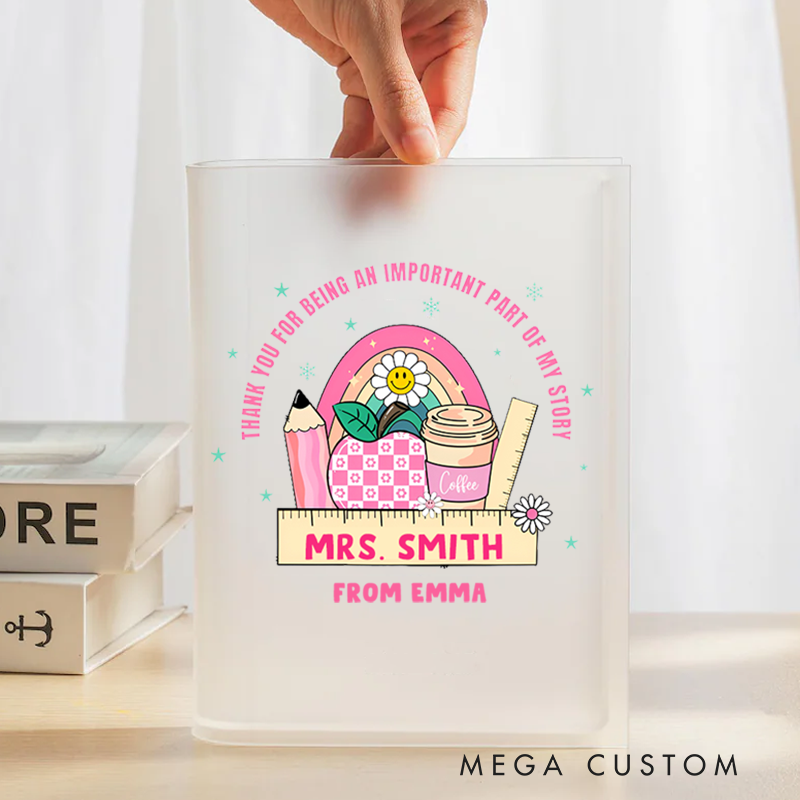 Personalized Book Vase for Teacher Cute Rainbow Apple Design Desk Decor Teacher Appreciation Gift